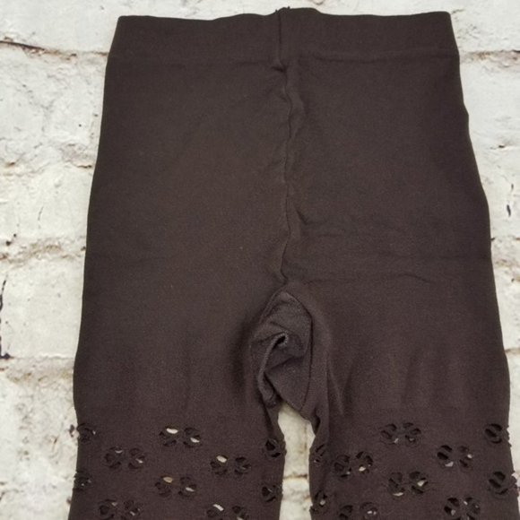 Chocolate Brown Floral Cut Out Footless Tights Hosiery Stretcy Boho Neutral Glam - Picture 3 of 6